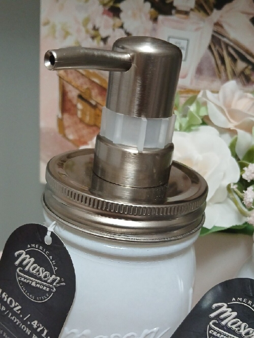 Mason White Embossed Glass Soap & Lotion Pump Set NWT - Picture 3 of 6